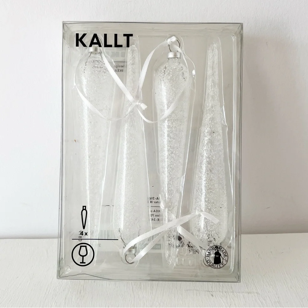IKEA KALLT 4‎ White Glass 7” Christmas Ornaments